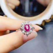 Factory wholesale explosions natural ruby ring S925 silver inlaid with the main stone 5*7 selling Europe and the United States a generation of hair