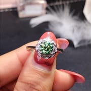 Green Mosang Diamond GRA Certificate Black Card Waist Code 925 Silver Plated Platinum New Women's Ring