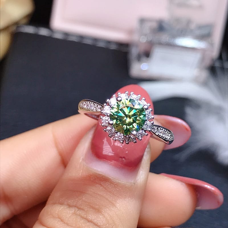 Green Diamond GRA certificate black card waist size 925 silver plated platinum new women's ring