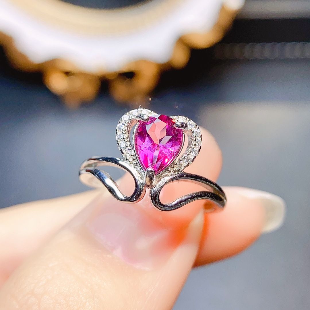 Factory wholesale explosions natural powder Topaz ring S925 silver inlaid main stone 5*7 selling Europe and the United States a piece