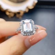 Factory wholesale explosions natural aquamarine ring S925 silver inlaid main stone 6*8 selling Europe and the United States a generation of hair