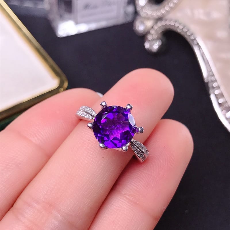 Amethyst ring 925 silver inlaid amethyst ring gift for girlfriend factory order for goods
