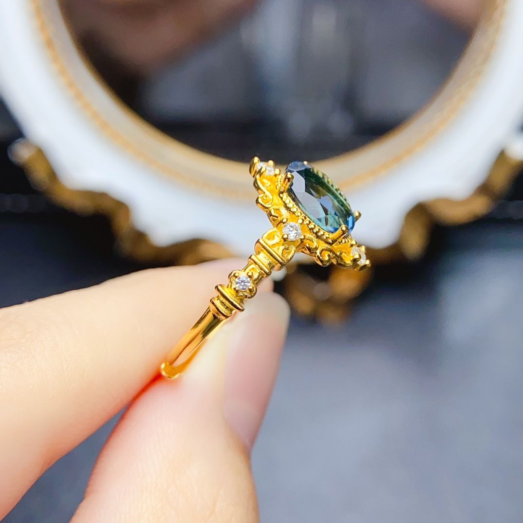 Factory wholesale explosions natural Topaz ring S925 silver inlaid main stone 6*8 hot Europe and the United States a generation of hair