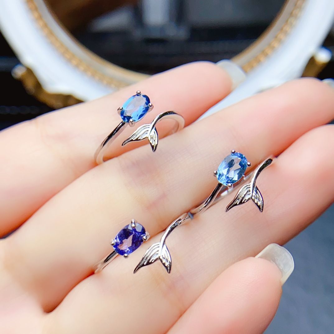 Natural explosions color treasure ring S925 silver inlaid with the main stone 4*6 selling Europe and the United States a generation of hair
