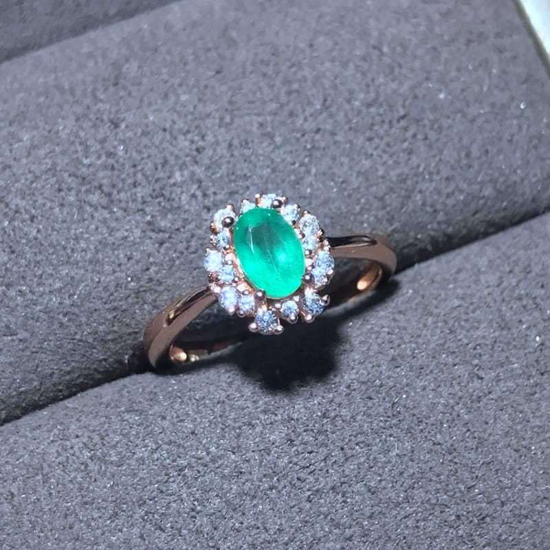 Real photos around drilling natural Zambian emerald ring 925 silver live support re-inspection