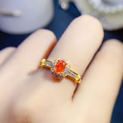 DIY New 925 silver set natural fire opal ring Women's ring live color Bao wholesale supply