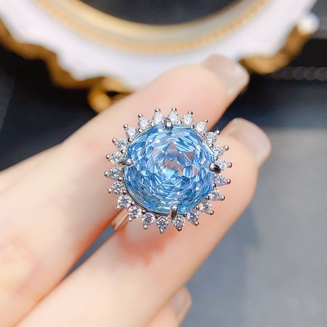 Factory wholesale explosions natural Topaz ring S925 silver inlaid main stone 11*11 selling Europe and the United States a generation