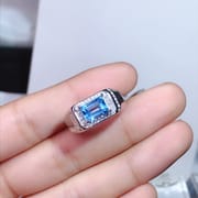 Natural Topaz Men's Ring Wholesale 925 Silver Square Swiss Blue Live Store Supply
