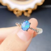 Factory wholesale explosions natural blue opal ring S925 silver inlaid main stone 3*3 selling Europe and the United States a generation of hair