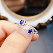 工厂批发爆款天然蓝宝石戒指S925银镶嵌主石3*4热销欧美一件代发