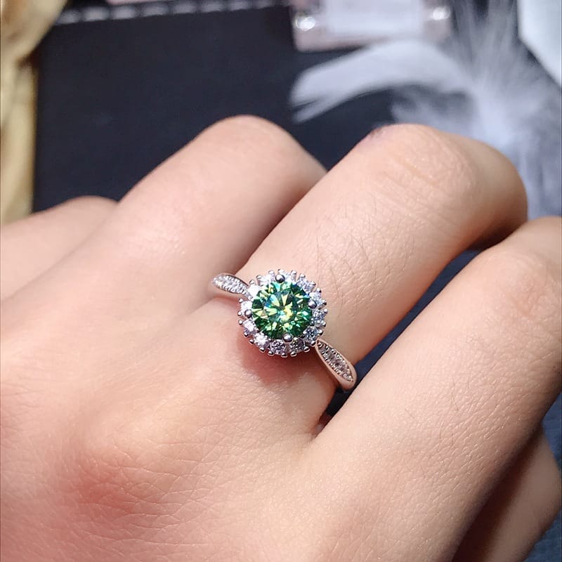 Green Diamond GRA certificate black card waist size 925 silver plated platinum new women's ring