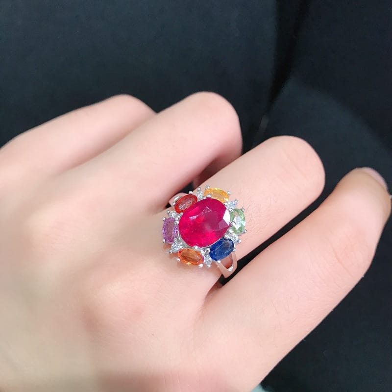 925 silver inlaid 8*10mm Ruby female ring color gem ring manufacturers do goods a generation of hair
