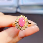 Factory wholesale explosions natural powder Opal ring S925 silver inlaid main stone 5*8 hot Europe and the United States a generation of hair