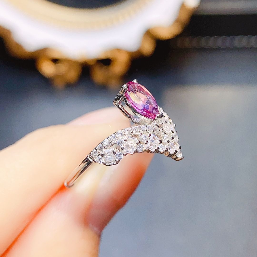 Factory wholesale explosions natural powder Topaz ring S925 silver inlaid main stone 5*7 selling Europe and the United States a piece