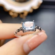 Factory wholesale explosions natural aquamarine ring S925 silver inlaid main stone 6*8 selling Europe and the United States a generation of hair
