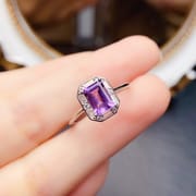 工厂批发爆款天然紫水晶戒指S925银镶嵌主石5*7热销欧美一件代发