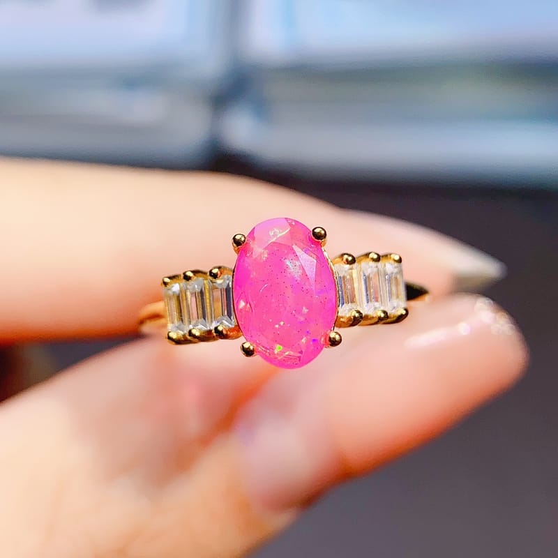 Natural pinky opal ring S925 silver with main stone 5*8mm