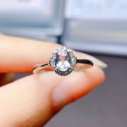 Factory wholesale explosions natural aquamarine ring S925 silver inlaid main stone 4*6 selling Europe and the United States a generation of hair