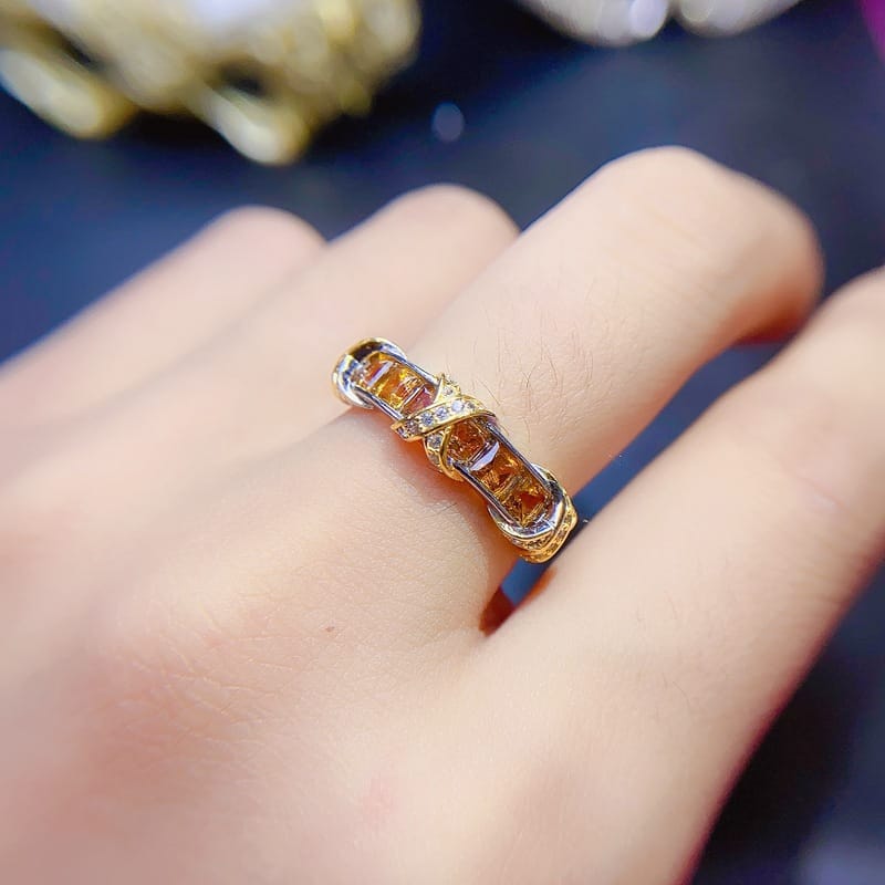 Japan and South Korea natural citrine ring 925 silver ladies live 3*3mm first-hand supply