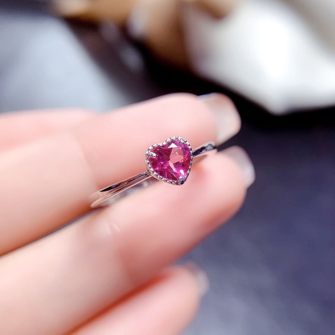 Factory wholesale explosions natural powder Topaz ring S925 silver inlaid main stone 5*5 selling Europe and the United States a piece