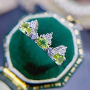 Natural olivine ring simple row ring Seiko inlay niche design main stone 3*4mm wholesale