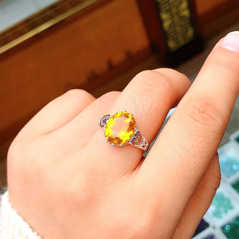 Clear inventory 925 silver inlaid citrine ring live overlapping live manufacturers do goods on behalf of a hair