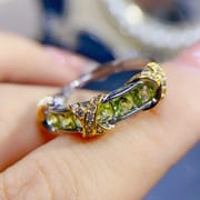 Small fresh ladies ring 925 silver Live 3*3mm olivine wholesale main stone 6 live supply