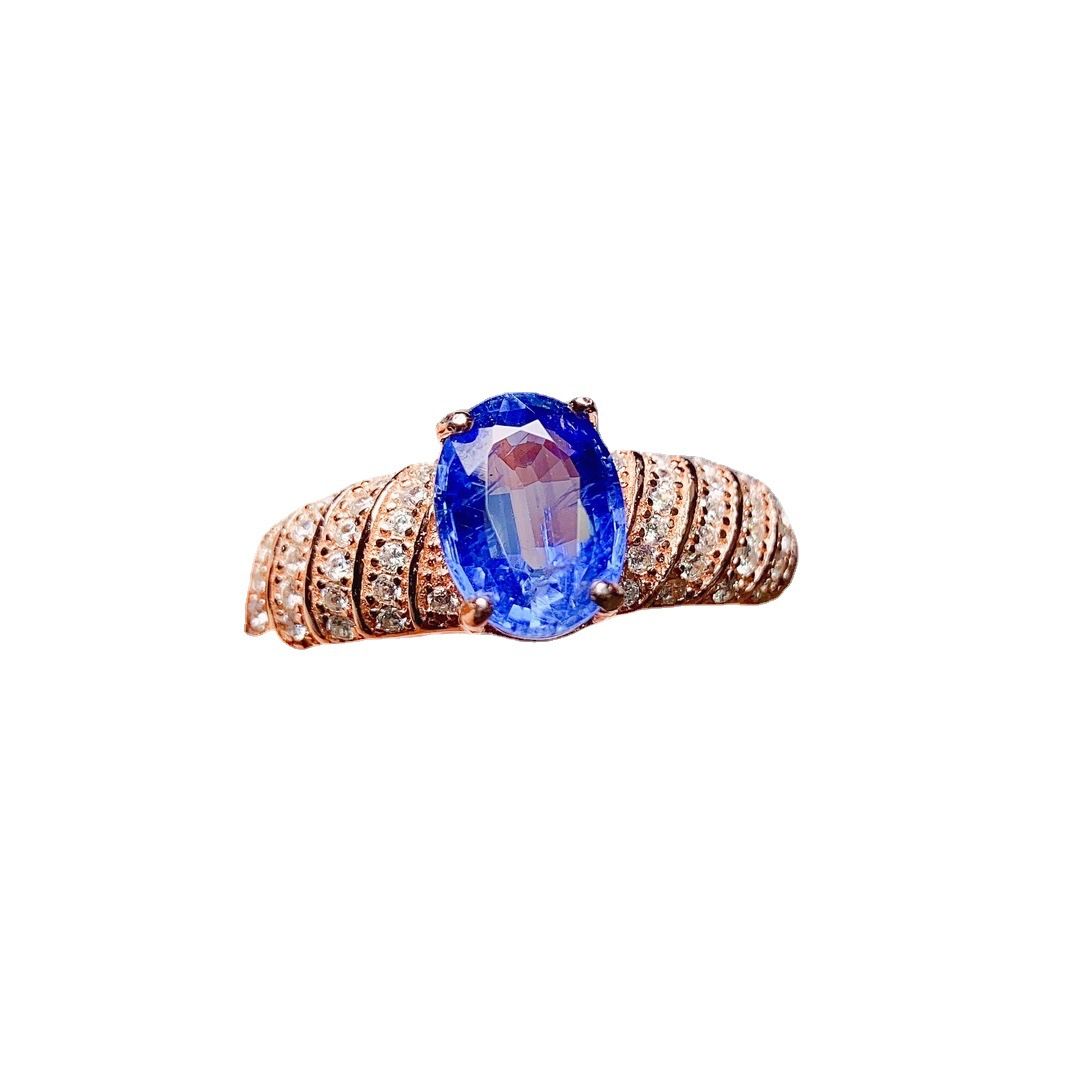 Factory wholesale explosions natural sapphire ring S925 silver inlaid with the main stone 6*8 selling Europe and the United States a generation of hair