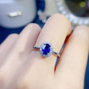 New four gem natural sapphire 925 silver ladies ring personality Fashion 5*7mm Sapphire live supply