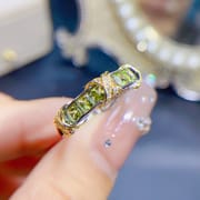 Small fresh ladies ring 925 silver Live 3*3mm olivine wholesale main stone 6 live supply