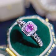 Natural pink sapphire ring 925 silver elegant ring Women's Open Mouth 3*4mm crystal clean