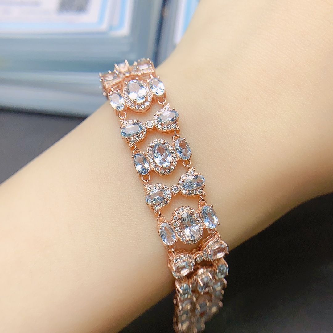 Factory wholesale explosions natural aquamarine bracelet S925 silver inlaid main stone 4*6 selling Europe and the United States a generation of hair