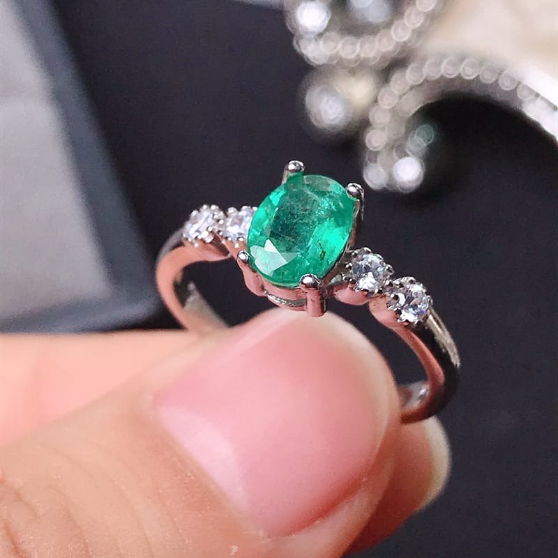 Natural emerald ring wholesale 1 karat gem 925 silver live wholesale