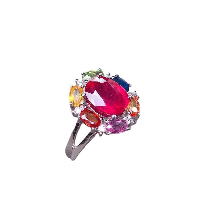 925 silver inlaid 8*10mm Ruby female ring color gem ring manufacturers do goods a generation of hair