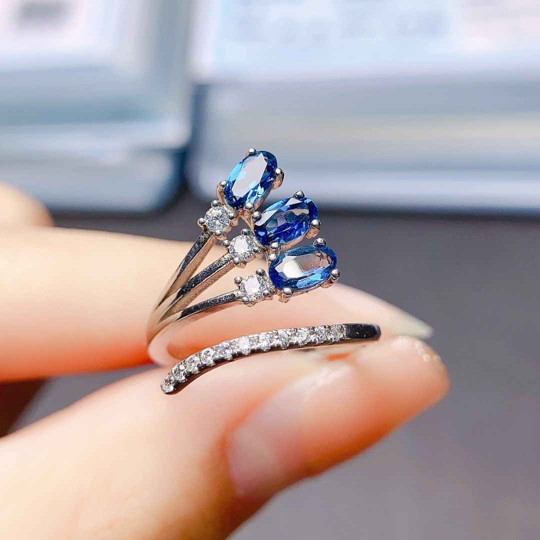 Factory wholesale explosions natural Topaz ring S925 silver inlaid main stone 3*5 selling Europe and the United States a generation of hair