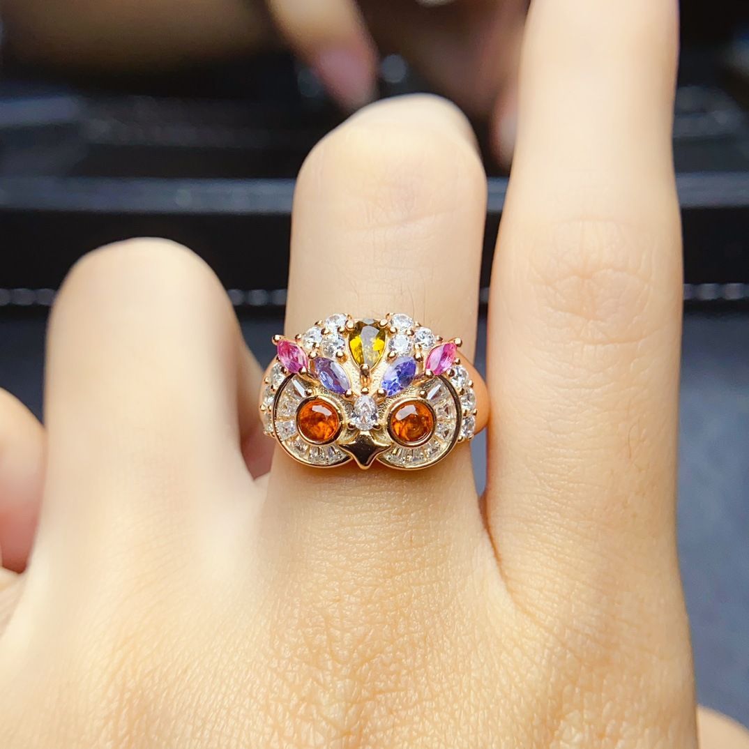 Factory wholesale explosions natural Fanta garnet ring S925 silver inlaid main stone 3*3 hot European and American generation