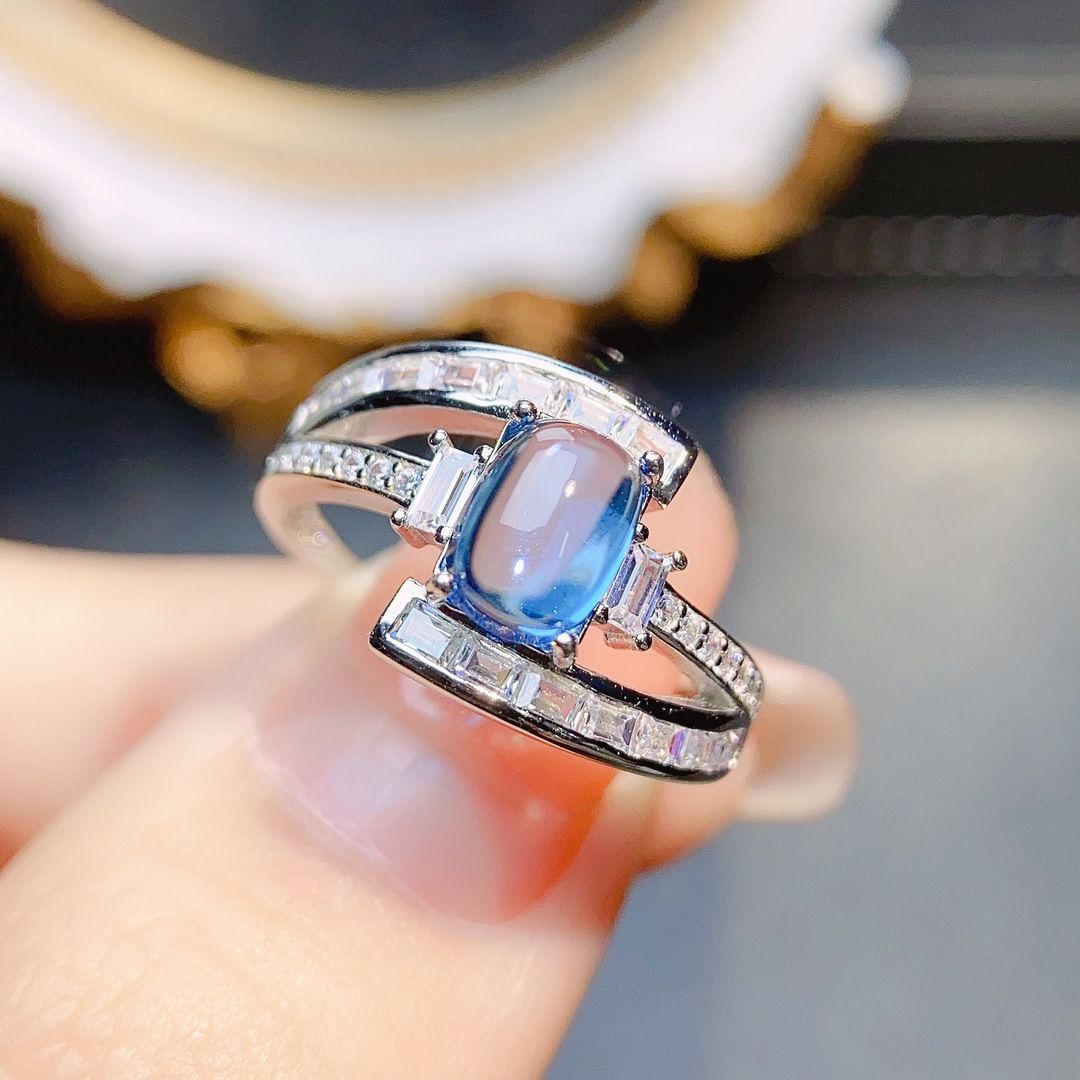 Factory wholesale explosions natural Topaz ring S925 silver inlaid main stone 5*7 selling Europe and the United States a generation of hair
