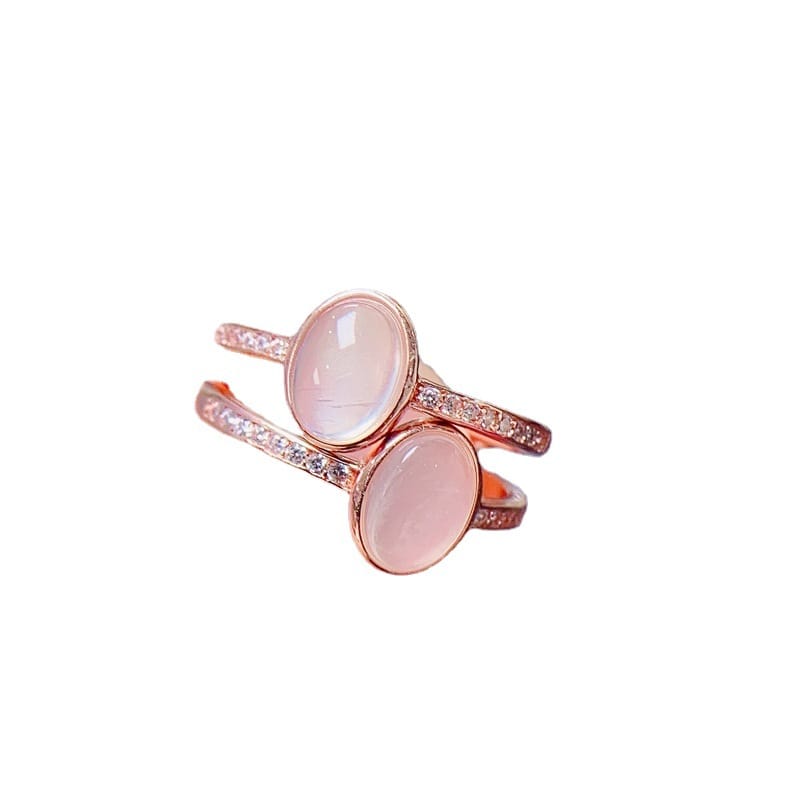 Fashion natural pink crystal ladies ring 925 silver live 5*7mm ladies ring color treasure wholesale