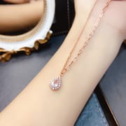 工厂批发爆款天然粉水晶项链S925银镶嵌主石5*7热销欧美一件代发