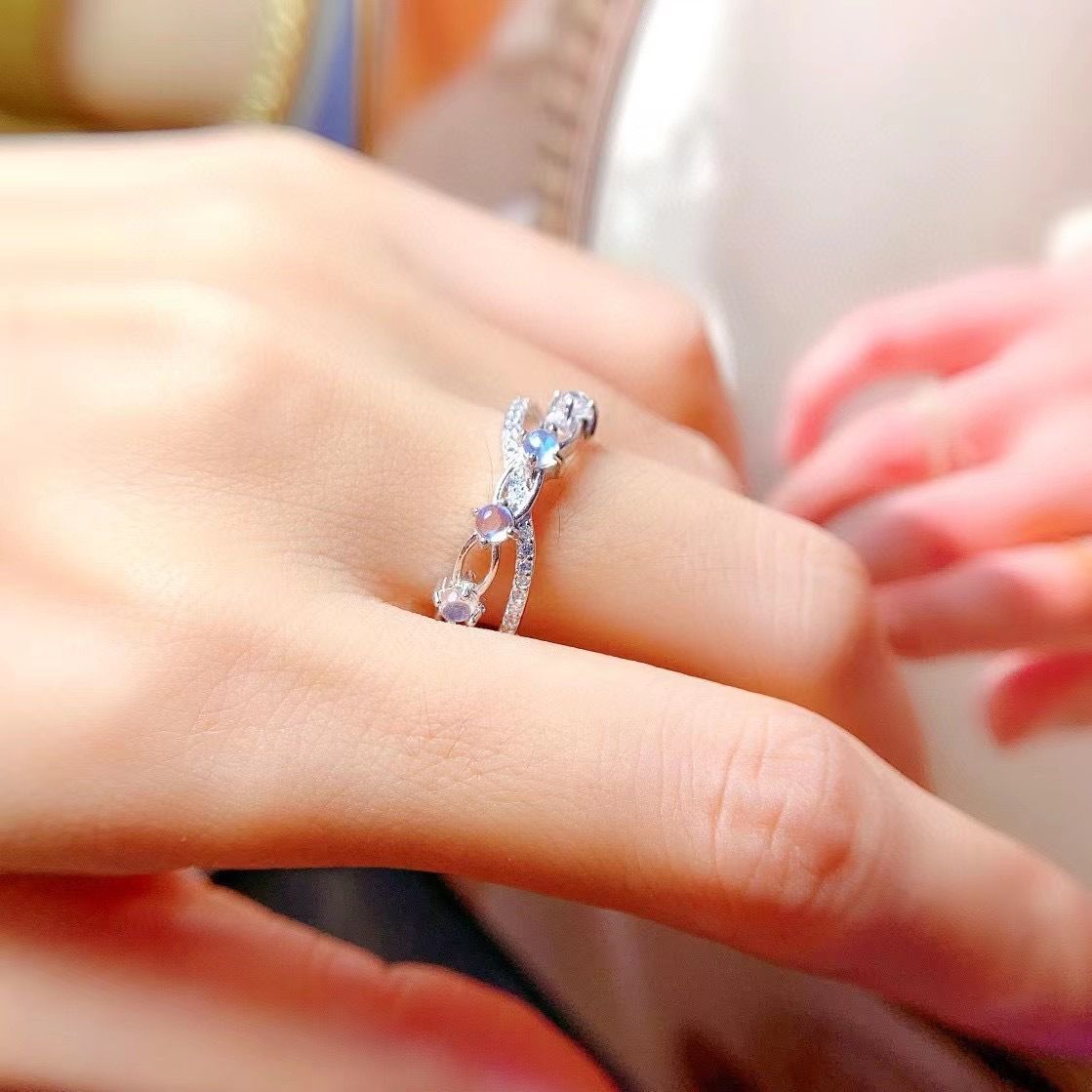 Blue moonstone ring clean and beautiful 925 silver best selling ladies live supply