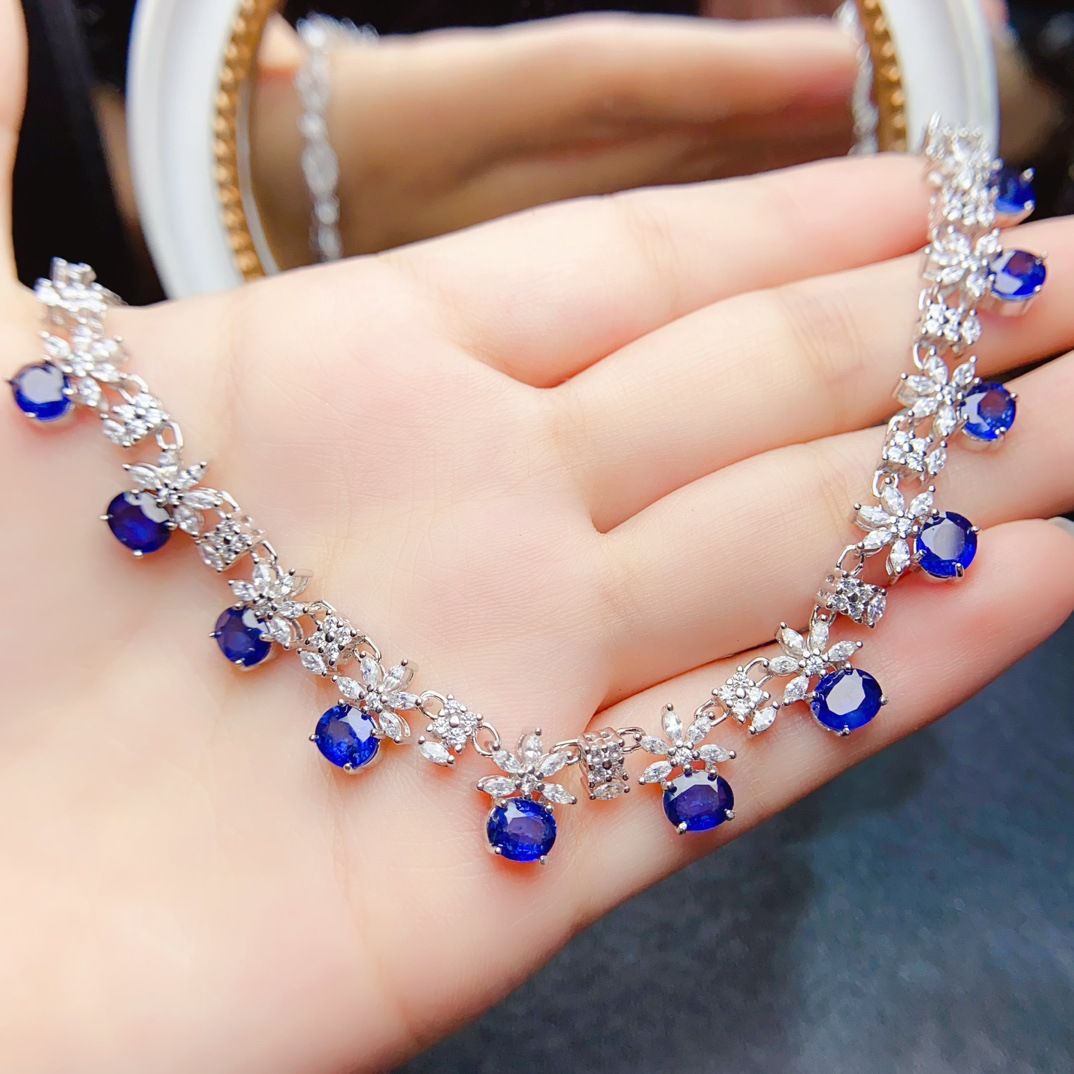 Factory wholesale explosions natural aquamarini necklace S925 silver inlaid main stone 5*6 selling Europe and the United States a generation of hair