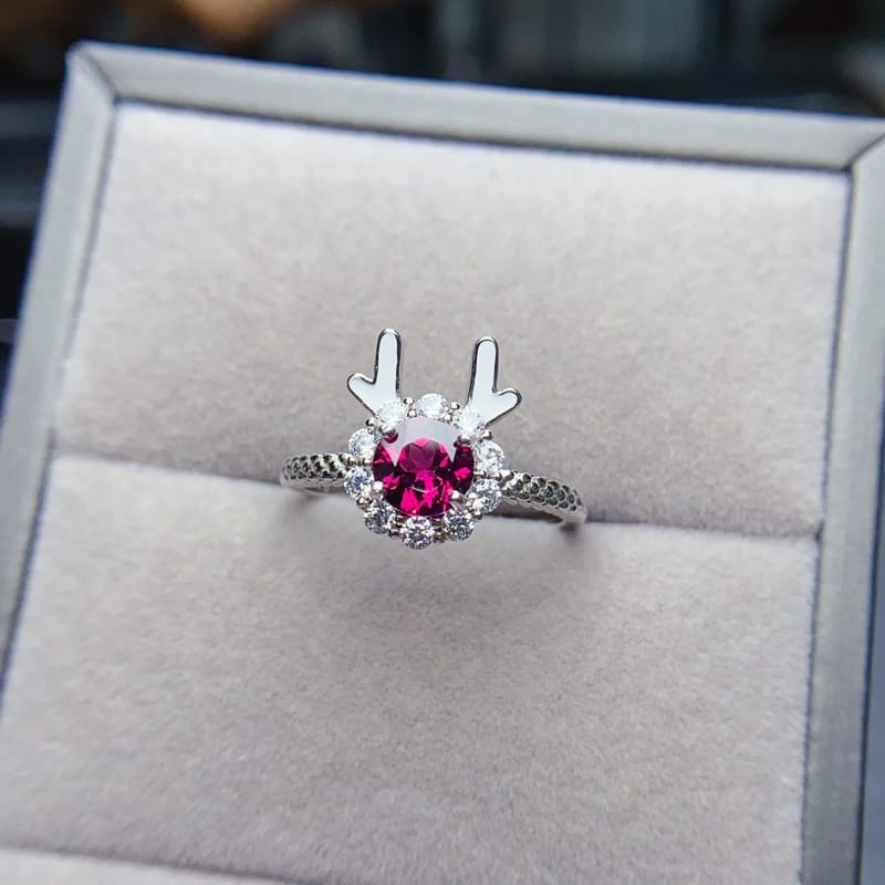 Natural magnesium aluminum garnet ring S925 silver inlaid main stone 6*6 