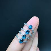 Real photo 1 karat London Blue Topaz ring simple new overlapping live 925 silver wholesale