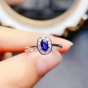 Factory wholesale explosions natural sapphire ring S925 silver inlaid main stone 3*5 selling Europe and the United States a generation of hair