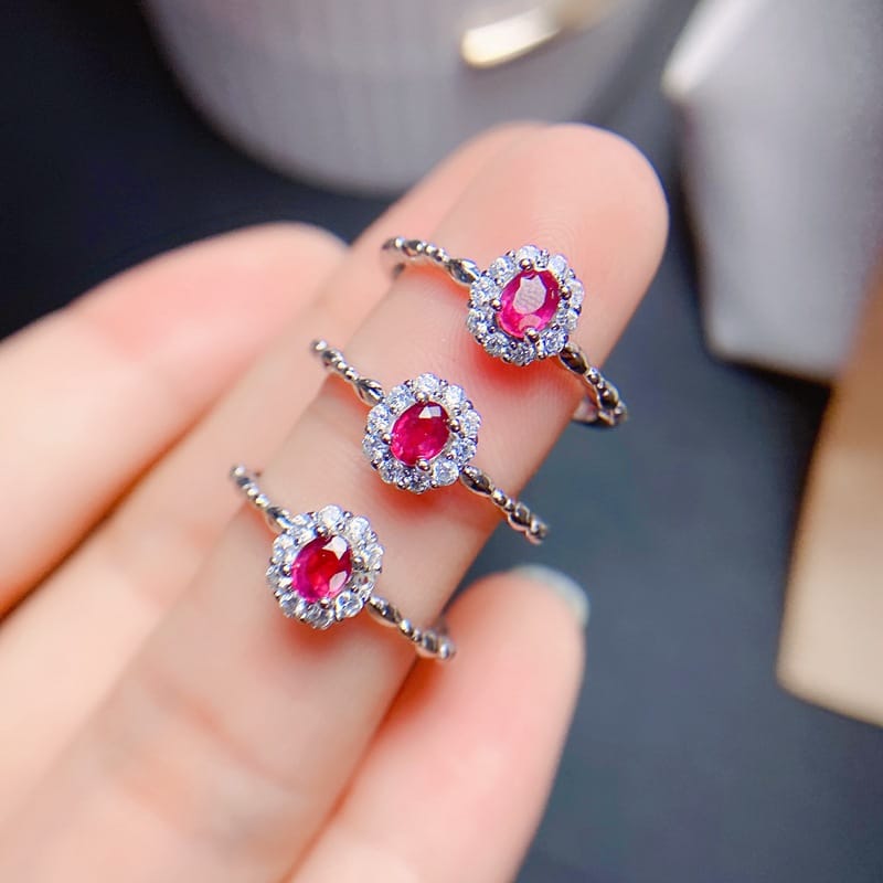 925 Silver Fresh Simple New Burned Ruby Ring Niche Light Luxury Natural Gem Wholesale Live Supply