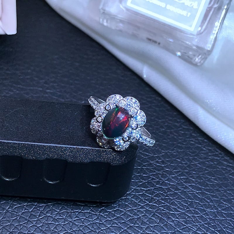 Factory wholesale 925 silver inlaid black opal ring grain full of fire color gift for girlfriend one piece delivery