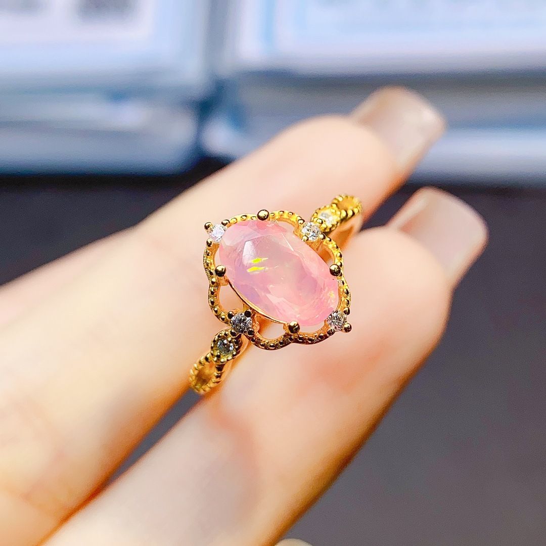 Factory wholesale explosions natural powder Opal ring S925 silver inlaid main stone 5*9 hot Europe and the United States a generation of hair