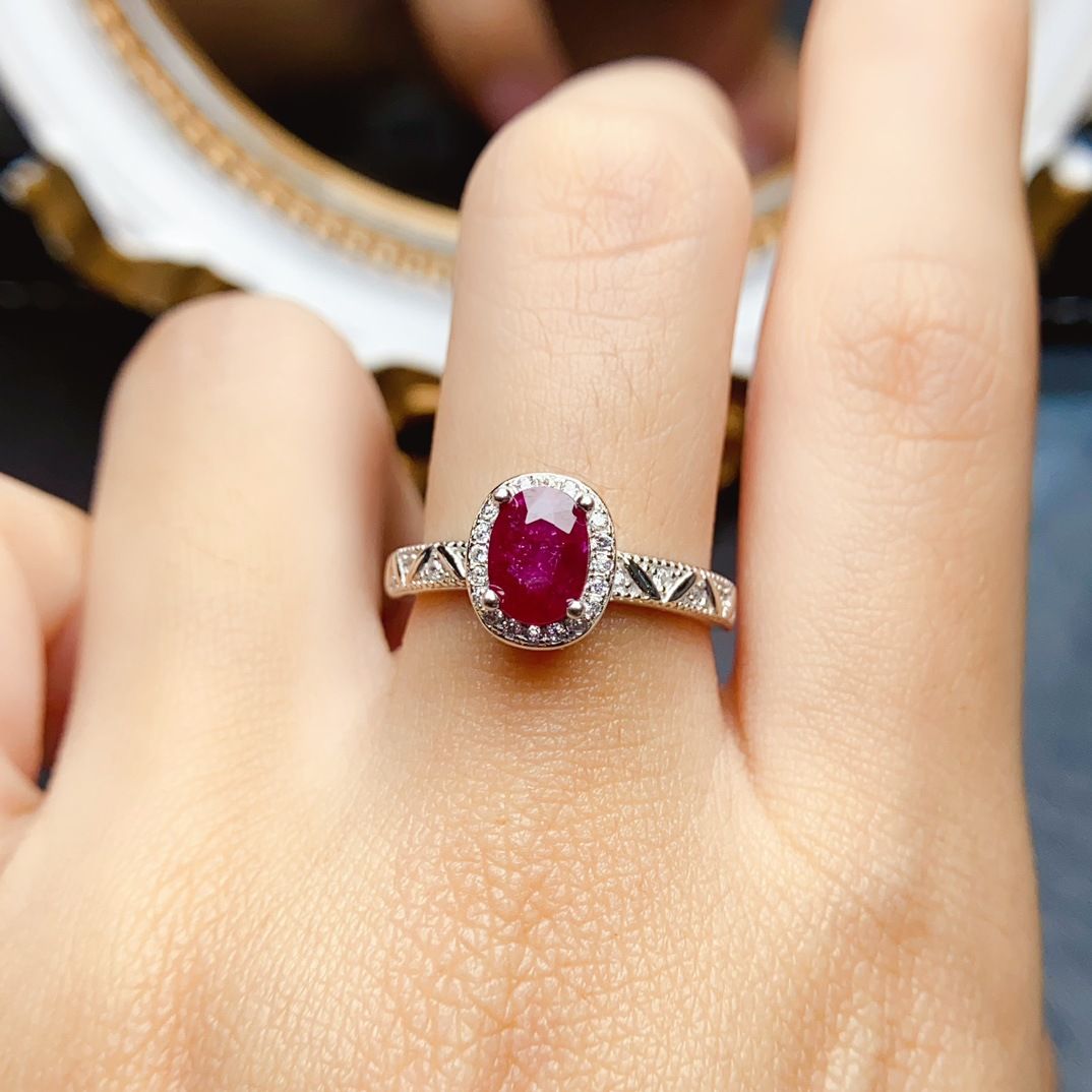 Factory Wholesale Popular Natural Ruby Ring S925 Silver Inlaid Main Stone 5*7 Hot Selling European and American Dropshipping