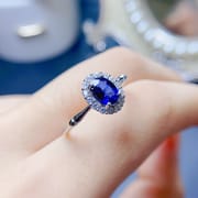 New four gem natural sapphire 925 silver ladies ring personality Fashion 5*7mm Sapphire live supply