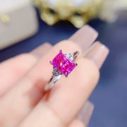 Fresh simple American imported pink diamond Women's ring 925 silver 5*7 square sugar black card diamond pen